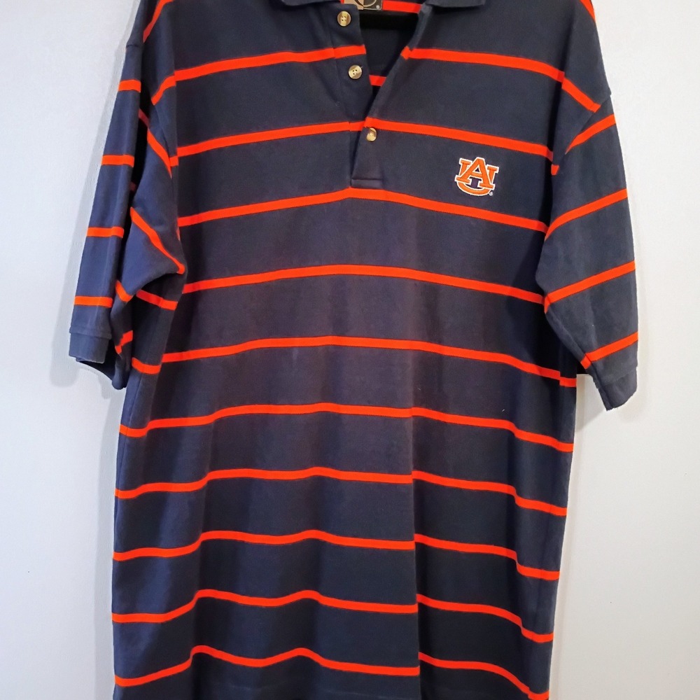Chiliwear Mens Sz. L Auburn Tigers‎ Polo Shirt Navy Orange Stripes Embroidered